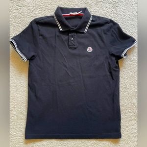 Moncler Men's Black and White Polo Size Small